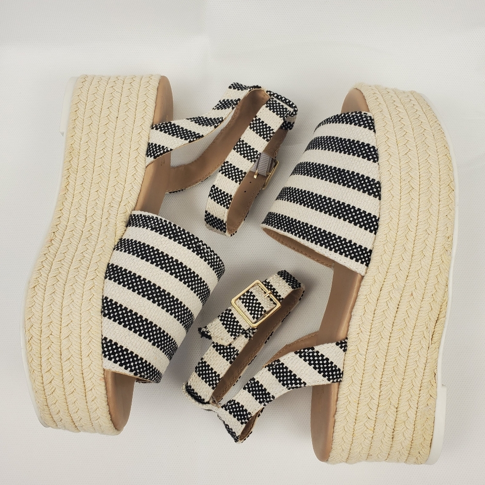 Striped espadrille wedges